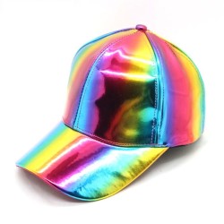 Rainbow baseball cap - patent leather - hip-hop styleHats & Caps