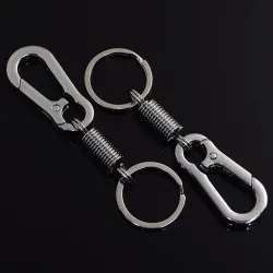Metalen sleutelhanger - met veer / gesp - roestvrij staal - 10.5cmSleutelhangers