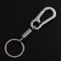 Metalen sleutelhanger - met veer / gesp - roestvrij staal - 10.5cmSleutelhangers