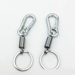 Metalen sleutelhanger - met veer / gesp - roestvrij staal - 10.5cmSleutelhangers