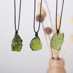 Natural green moldavite stone - crystal glass - with necklaceNecklaces