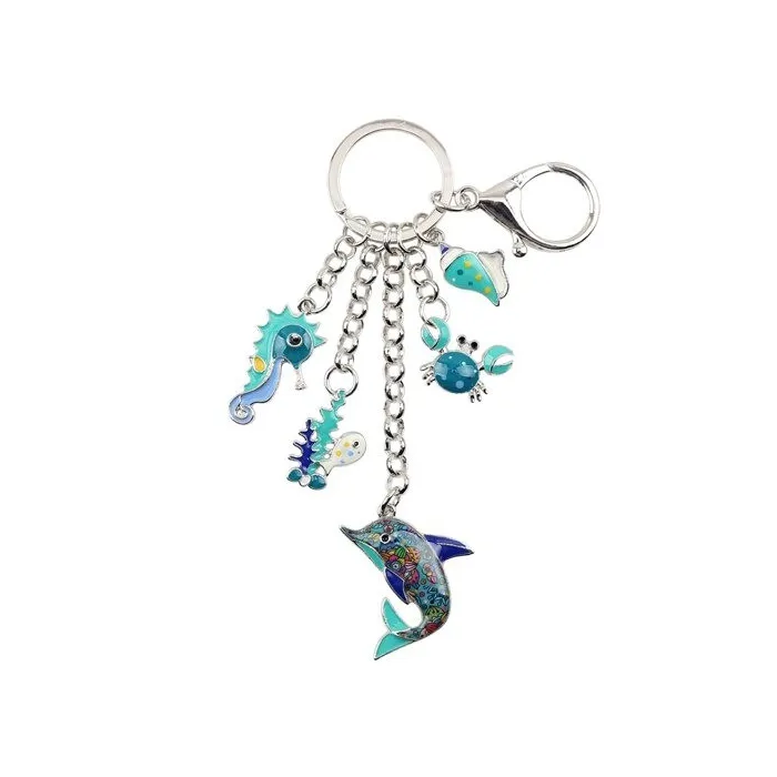 Enamel ocean animals - dolphin / crab / seahorse - keychainKeyrings