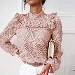 Elegante blouse met lange mouwen - met ruches - uitgehold kantborduurwerkBlouses & overhemden