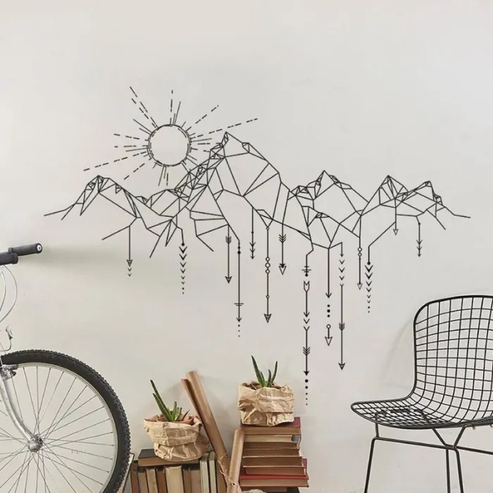Vinyl muursticker - geometrische bergen / zon / pijlenMuurstickers