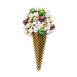 Broche in de vorm van een ijsje - met kleurrijke parels/kristallenBroches