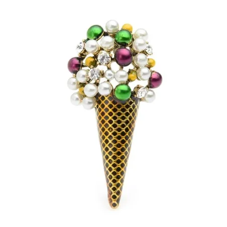 Ice cream shaped brooch - with colorful pearls / crystalsBrooches
