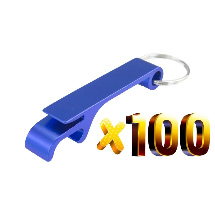 Aluminium blik-/flesopener - met sleutelhanger - gratis gravure op maat - 100 stuksBar producten