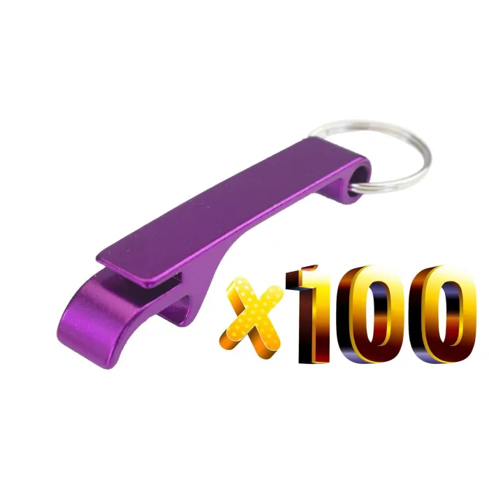 Aluminium blik-/flesopener - met sleutelhanger - gratis gravure op maat - 100 stuksBar producten