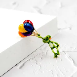 Modieuze broche met groene kikker / kleurrijke ballonnenBroches