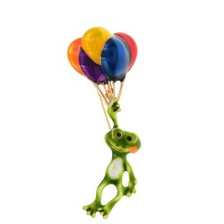 Modieuze broche met groene kikker / kleurrijke ballonnenBroches