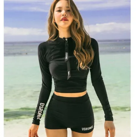 Vintage sexy badpak - top met lange mouwen / shorts - tweedeligBadkleding