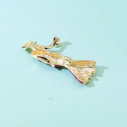 Fashionable brooch - a woman in a blue dress with a crystal handbagBrooches