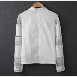 Elegant long sleeve white blouse - hollow out laceBlouses & shirts