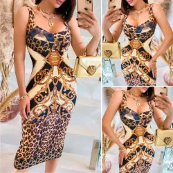 Sexy modieuze midi-jurk - mouwloos - gele luipaardprint - slimJurken