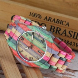 Fashionable colorful wooden watch - round - Quartz - unisexWatches