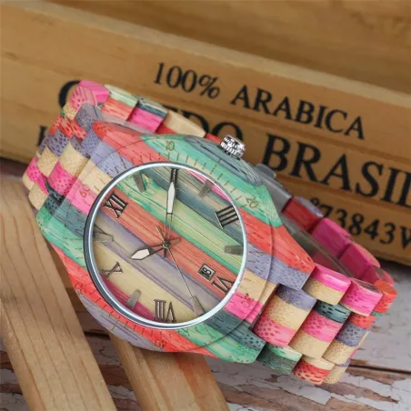 Modieus kleurrijk houten horloge - rond - Quartz - unisexHorloges