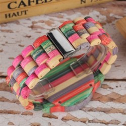 Modieus kleurrijk houten horloge - rond - Quartz - unisexHorloges