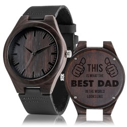 Black sandalwood watch - leather strap - gift for father - The Best DadWatches