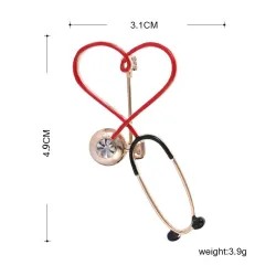 Heart shaped stethoscope - with crystal - elegant broochBrooches
