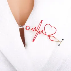 Medical brooch - electrocardiogram / stethoscope / heart - with crystalBrooches
