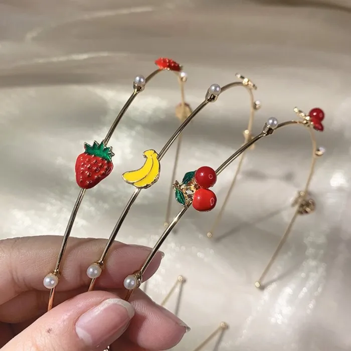 Metal hoop hair band - with fruits / pearlsHair clips