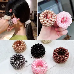 Scrunchie met parelkralen - elastische haarbandHaar