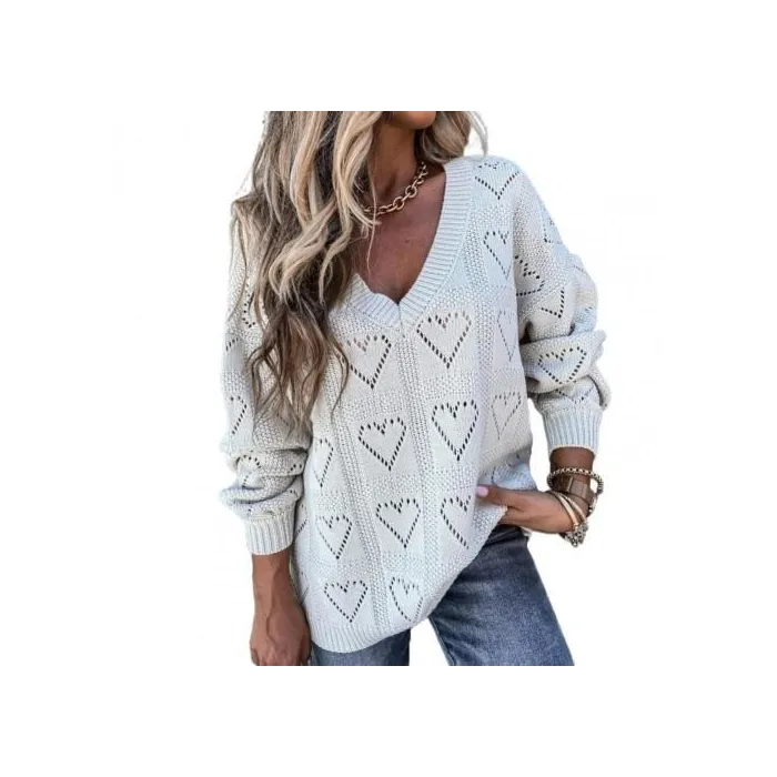 Classic loose sweater - crochet - hollow out heartsHoodies & Jumpers