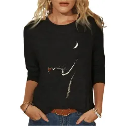 Klassiek T-shirt met lange mouwen - los - grappige 3D kattenprintBlouses & overhemden