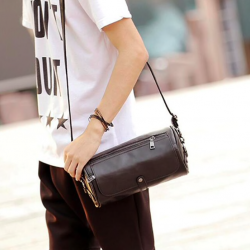 Trendy shoulder leather bag - cylindrical shapeBags