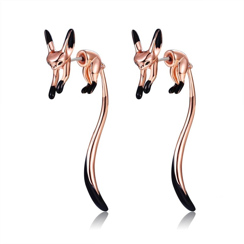 Elegant drop earrings - little fox - black enamel - silver - gold - rose golEarrings