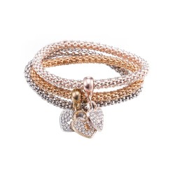 Elegante driedelige armband - met kristallen hartjes - zilver - goud - roségoudArmbanden