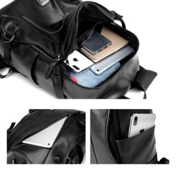 Modieuze leren rugzak - 15,6 inch laptoptas - opening voor oortelefoon - waterdichtRugzakken