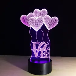 3D acrylaat lamp - touch panel - afstandsbediening - LOVE / hartjesVerlichting