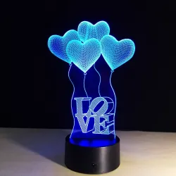 3D acrylaat lamp - touch panel - afstandsbediening - LOVE / hartjesVerlichting