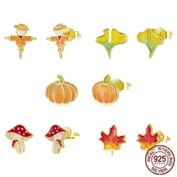 Trendy kleine oorknopjes - 925 sterling zilver - herfsteditie - vogelverschrikker - blad - pompoenOorbellen