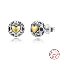 Exclusive stud earrings - hollow out hearts - yellow zircon heart - 925 sterling silverEarrings