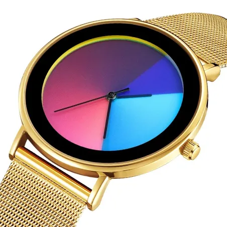 Creative Quartz horloge - kleurrijke wijzerplaat - waterdicht - roestvrij staal / leren band - unisexHorloges