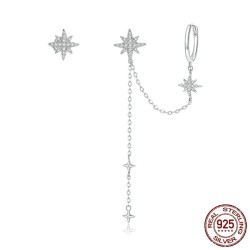 Elegant drop earrings with stars - asymmetric - with chain / crystals - 925 sterling silverEarrings