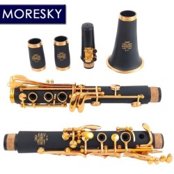 MORESKY - BB klarinet - 17 toetsen - met rieten - goudlak - zwartMuziek Instrumenten