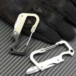 Multifunctioneel minimes - met flesopener / karabijnhaak - roestvrij staalMultitool & Zakmes