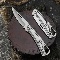Mini opvouwbaar mes - met karabijnhaak - roestvrij staalMultitool & Zakmes