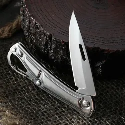 Mini opvouwbaar mes - met karabijnhaak - roestvrij staalMultitool & Zakmes
