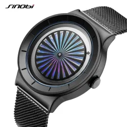 SINOBI - creatief quartz horloge - kleurrijke wijzerplaat - roestvrijstalen mesh bandHorloges