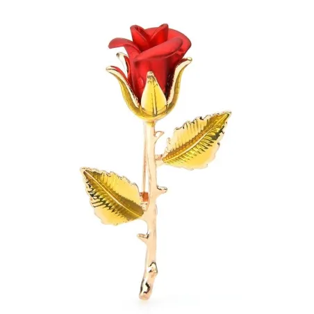 Stijlvolle gouden broche met een rode roosBroches