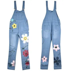 Zomer lange jumpsuit - jeans romper - bloemen bedruktJumpsuits