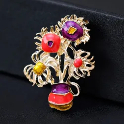 Elegante gouden broche - met kleurrijke zonnebloemenBroches