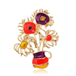 Elegante gouden broche - met kleurrijke zonnebloemenBroches