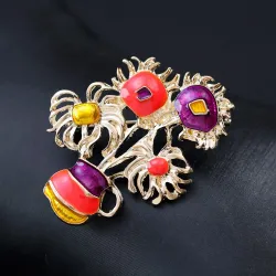 Elegante gouden broche - met kleurrijke zonnebloemenBroches