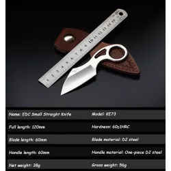 Tactisch klein mes - met ring - leren etui - D2 staalMultitool & Zakmes