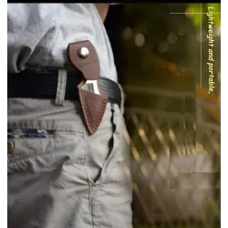 Tactisch klein mes - met ring - leren etui - D2 staalMultitool & Zakmes
